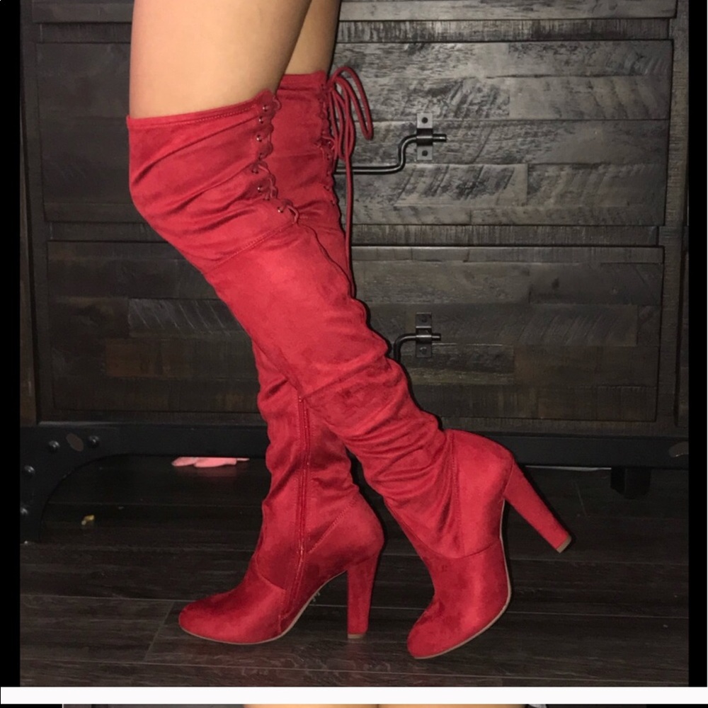 Brand New! Over the knee boots - red
